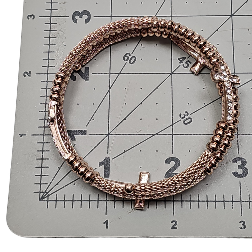 Memory Wire Bracelet Cross Rose Gold Tone Christian Catholic Religous - Picture 3 of 3